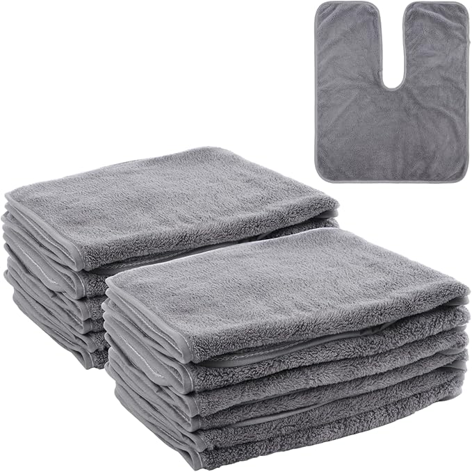 DIMEGON 12 PCS U-Shaped Facial Towels, Split Design, Soft Esthetician Towel, Coral Fleece Face Cloth for Beauty Salons, Skin Care, SPA Centers, Gray