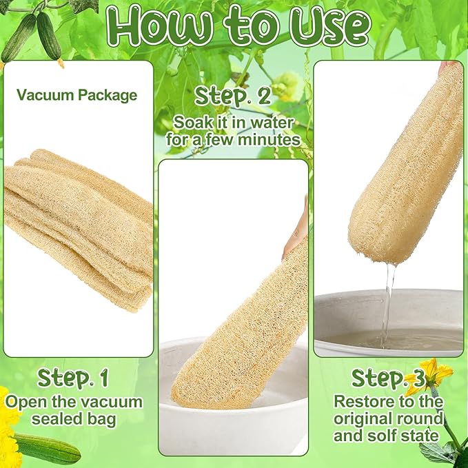 6 Pack Natural Loofah Sponge 15.7 Inch for Kitchen Bath & Body Scrub Organic Exfoliating Sponge for Dishes Skin Men Women