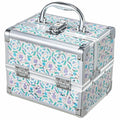 Joligrace Makeup Case for Girls Cosmetic Train Case Makeup Storage Box Jewelry Organizer Hair Accessories Lockable with Trays & Mirror Blue