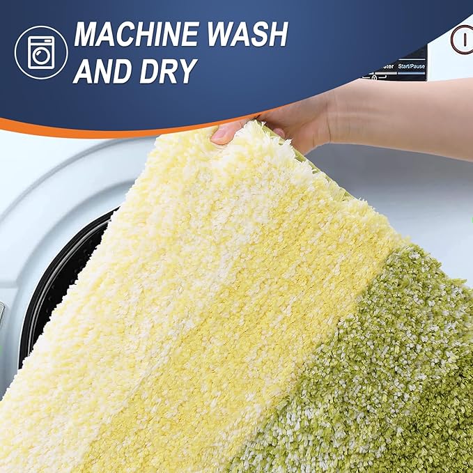 OLANLY Bathroom Rug Set 2 Piece, Soft Absorbent Microfiber Bath Rug Set, Non-Slip, Machine Wash Dry, Plush Shaggy Bath Mats for Bathroom (47"x20"+24"x16", Olive Green)
