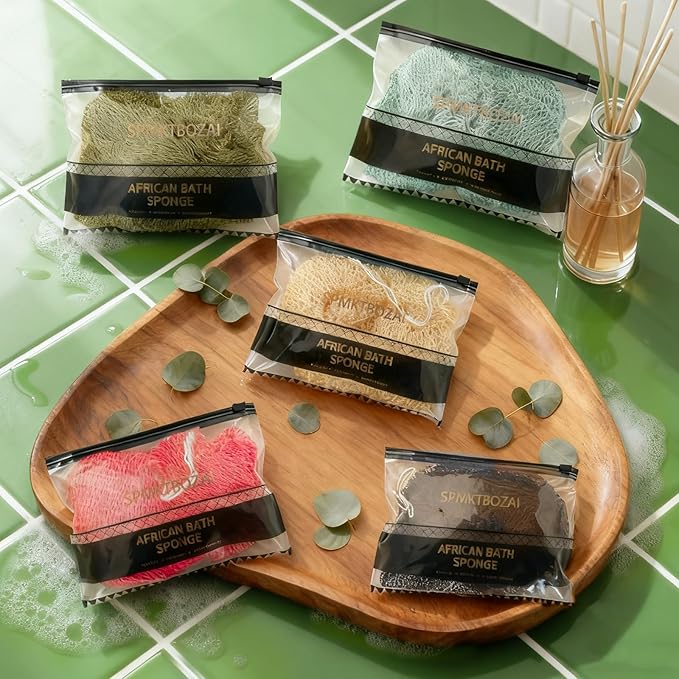 African Net Sponge Authentic, Loofah Exfoliating Body Scrubber Bath Sponge, African Exfoliating Net Sponge Back Scrubber Washcloth for Shower, Body Care Bathing Accessories (Olive Green)