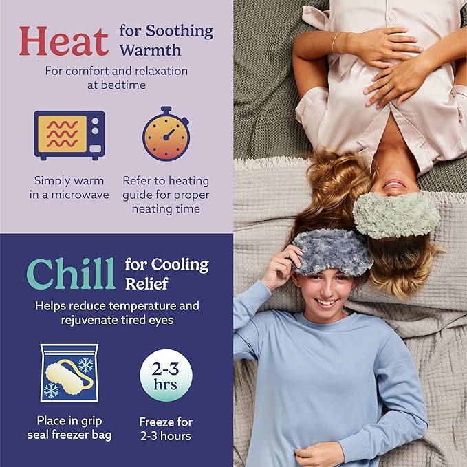 warmies Microwavable Eye Mask for Warmth & Comfort - Heating & Cooling Compress for Calming Relaxation - Weighted & Heated Eye Mask with Scented Lavender for Sleeping - Curly Gray