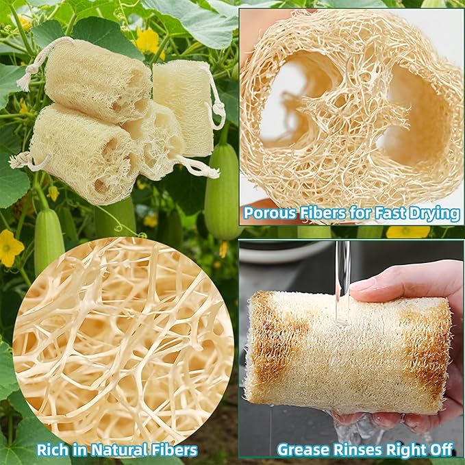 Natural Loofah Exfoliating Body Sponge Scrubber, Plant-Based Organic Loofa Luffa for Men & Women Skin Care Bath Shower Cleaning Back & Fac, Natural Sponges for Dishes (4", 4Pack)