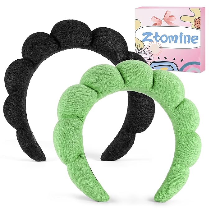2 Count Hairband, Set of 2 - Thick, Soft, Plush, Absorbent Terry Cloth Spa Headbands for Washing Face or Facial - Puffy Makeup Headbands for Face Washing, Mask, Skin Treatment