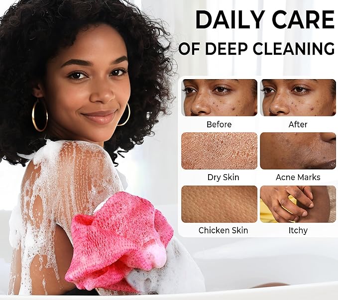 African Net Sponge Authentic - 2 Pieces Body Exfoliator Bath Sponge - Exfoliating Washcloth Back Scrub for Shower - Face & Skin Care, Travel Portable, Durable (Baby Pink & Pink)