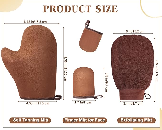 5 Pcs Self Tanning Mitt Applicator Set with Self Tanner Mitt Exfoliating Glove Tanning Back Lotion Applicator Mini Glove Tanner Brush for Self Sunless Tanning Oil Lotion Mousse