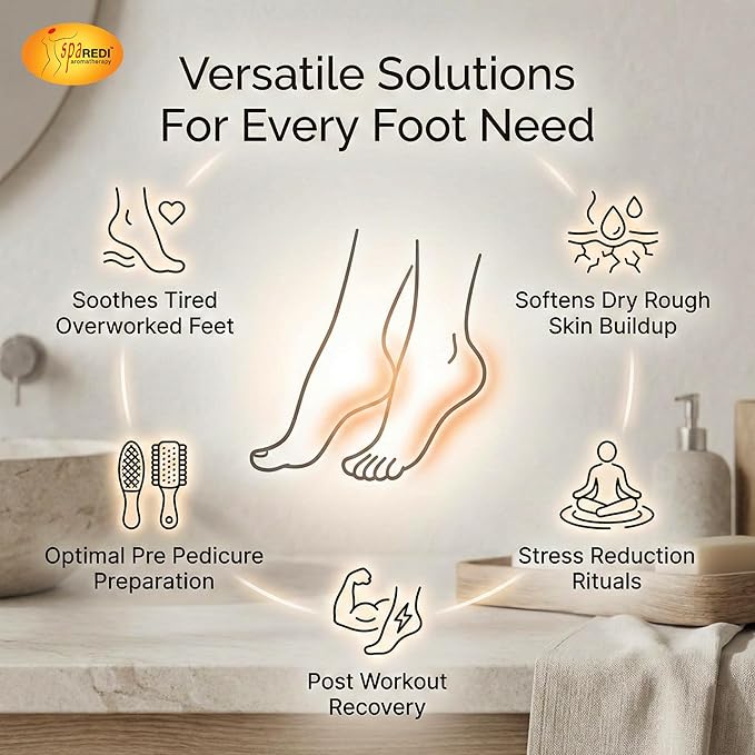 SPA REDI Foot Soak for Pedicure Preparation & Therapeutic Foot Treatment | Pure Mineral Power for Superior Detoxification & Deep Skin Nourishment | Luxurious Spa-Level Calm & Rejuvenation 128 Oz