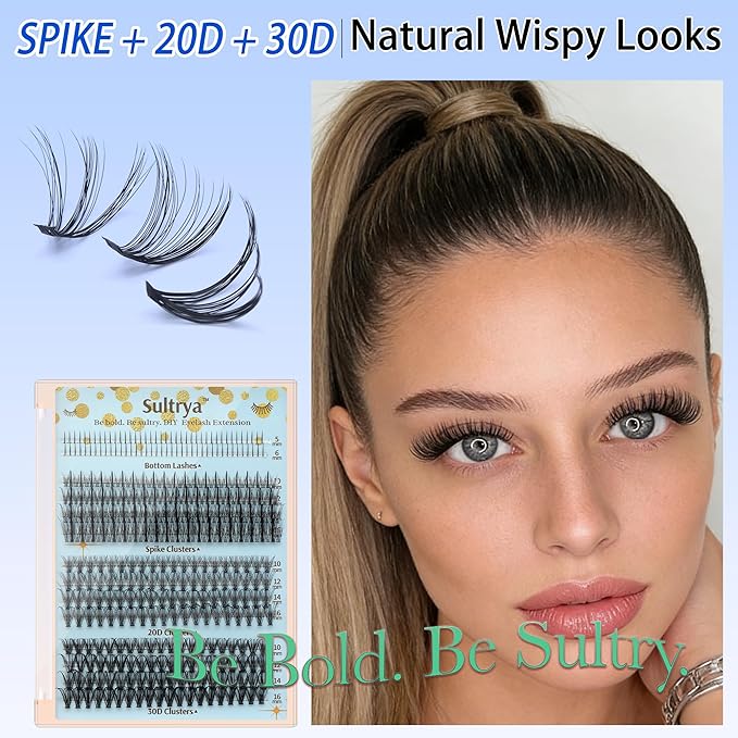 Eyelash Extensions Lash Clusters Natural Mixed Individual False Eyelashes Multi-types Bottom Lashes Spike 20D 30D Clusters with 10-16mm Multiple Lengths Wispy Look Light Volume for Self Use
