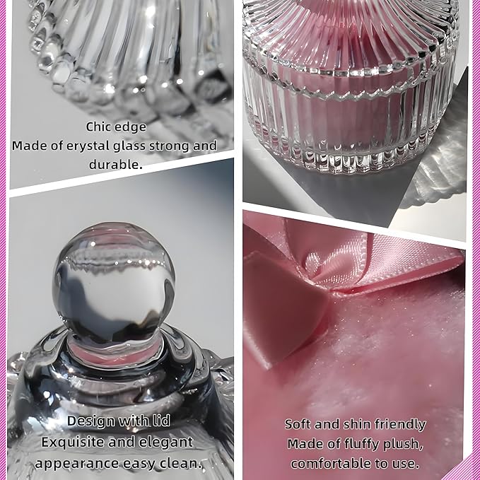 2 Pcs Large Body Powder Puff and Container Powder Container with Puff Powder Puff Crystal Container Soft Washable Reusable Velour Face Body Glitter Powder Puff Wet Dry Makeup (Pink)