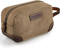 Emissary Men's Leather and Canvas Travel Toiletry Bag, Dopp Kit, Travel Bathroom Bag, Shaving Kit, Small Bags for Travel Accessories (Brown)