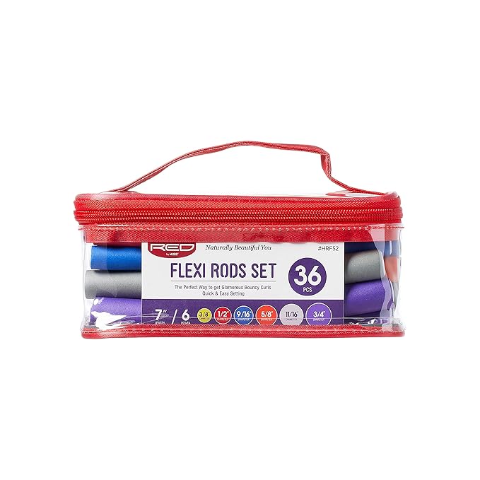 Red by Kiss 36PCS Flexi Rods, Flexible Curling Rods, Twist Foam Hair Rollers, No Heat Hair Curlers 7" Sets