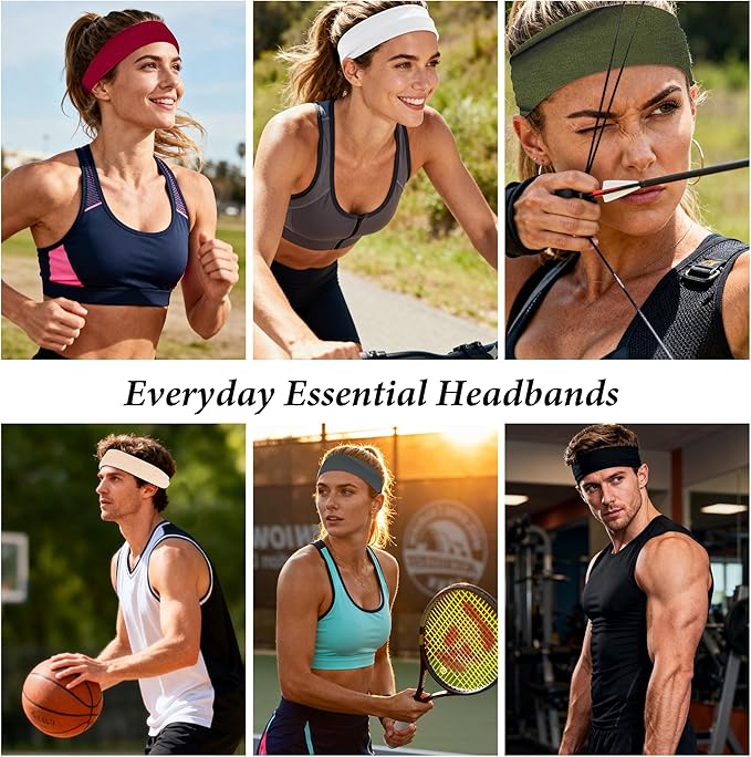 Headbands for Women Non-Slip Workout Hair Bands, 6 Pack Stretchy Athletic Soft Sweatbands, Elastic Cloth Fabric Headband, Fashion Head Bands for Yoga Running Sports Gym Sports Exercise