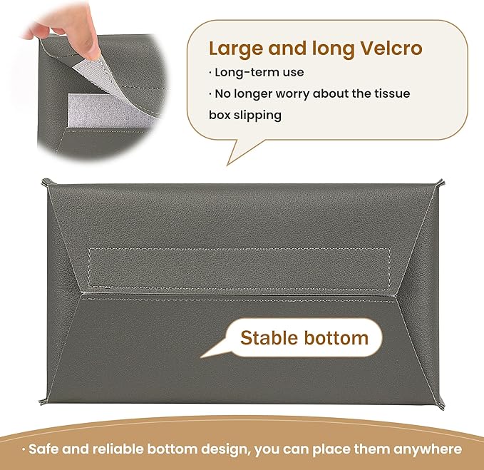 Long Tissue Box Cover, PU Leather Tissue Holder Rectangle, Facial Paper Organizer, Modern Dispenser for Bathroom, Kitchen, Home, Office, Tabletop (1, Grey, Short)