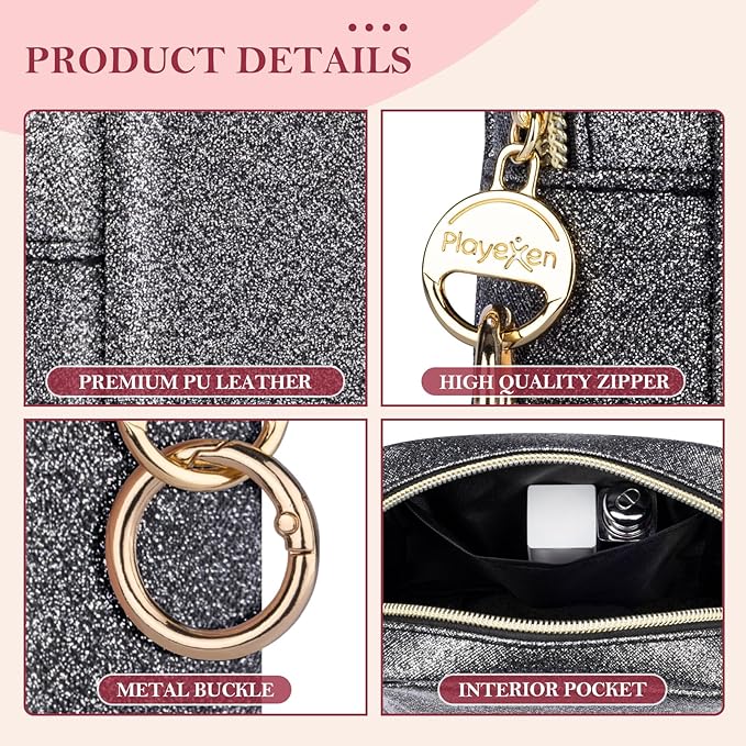 Clear Makeup Bags, Clear Travel Toiletry Bag with Extra Small Glitter Cosmetic Bag, Waterproof Essential Organizer Pouch for Sports Travel Beach (Stars-Black)