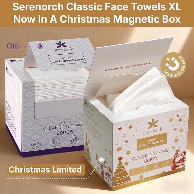Christmas Disposable Face Towels XL 50 Count, Holiday Gifts for Women, Magnetic Box, Ultra Soft Facial Tissues, Makeup Remover Dry Wipes for Sensitive Skin, Stocking Stuffers