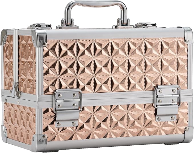 Leeora&Leekoo Makeup Train Case with Lighted Mirror,Portable Makeup Box Organizer (Rose Gold)