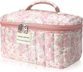 Large Makeup Bag, Cute Cosmetic Bag for Women Girls, Floral Coquette Aesthetic Toiletry Bag, Travel Make Up Organizer Bag (Crushed Flower)