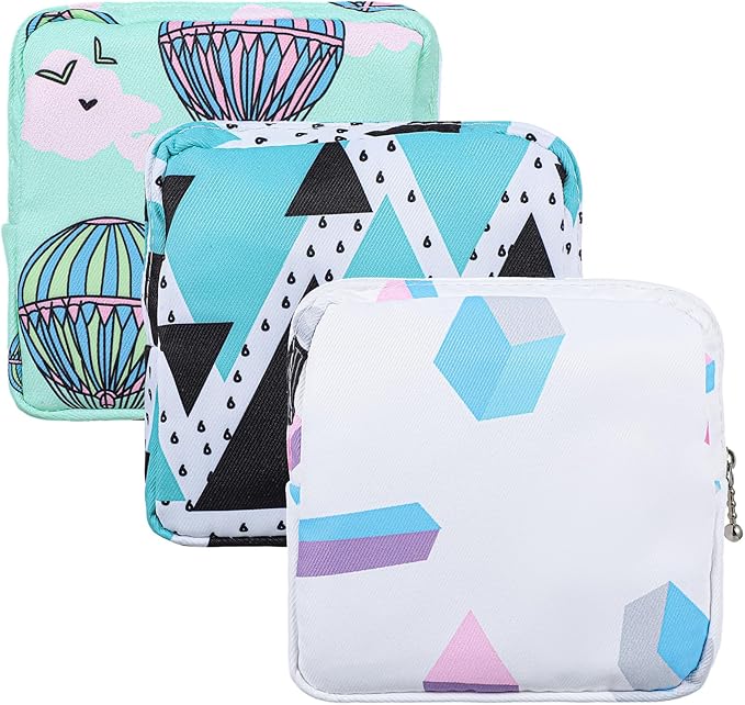 3Pcs Sanitary Napkin Storage Bag Period Bags for Teen Girls for School Portable Tampon Storage Pouch for Women Ladies with Zipper Feminine Necessities