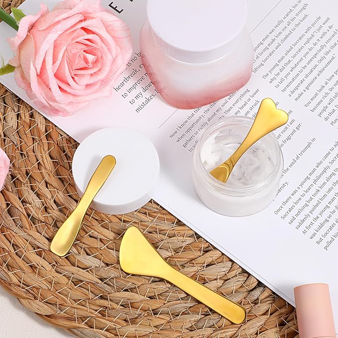 Mini Cosmetic Spatula 5 Pcs Metal Makeup Spatula Stainless Steel Cosmetic Spoon Beauty Spatulas Reusable Mask Facial Applicator Scoop Skincare Tools for Mixing Sampling Cream Mask Lotions Moisturizers