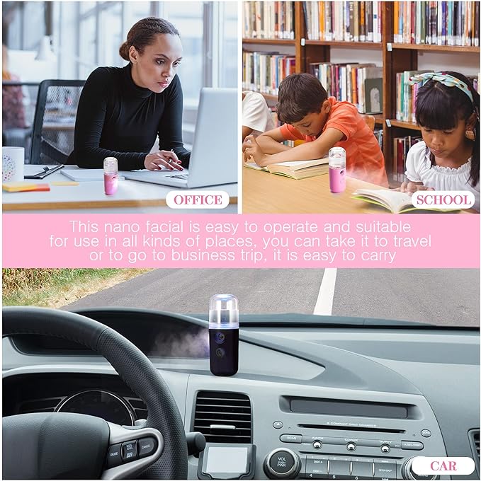 Honoson 2 Pack Nano Facial Mister Spray Bottle Handheld Humidifier Portable Face Mister for Eyelash Extensions USB Rechargeable 1 oz Mini Skin Care Machine for Daily Makeup(Black and Pink)