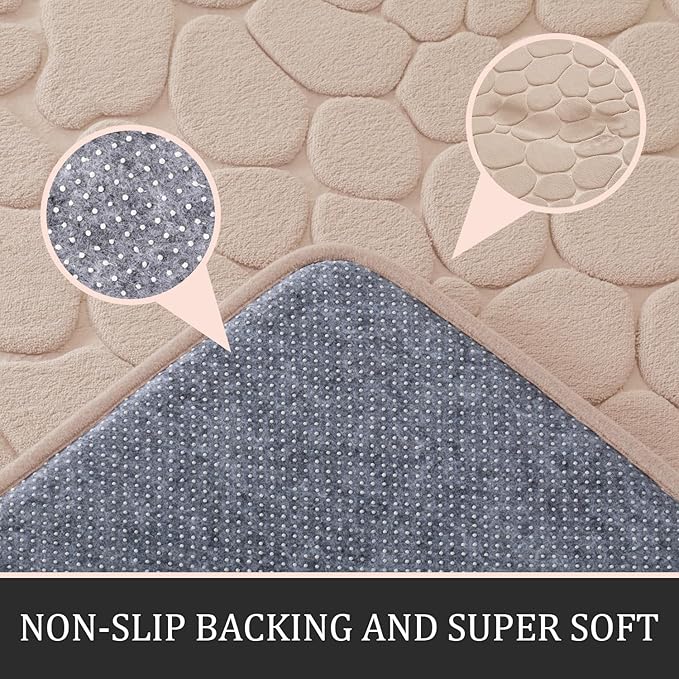 YIHOUSE Bathroom Rugs Mat Set 2 Piece Khaki, Memory Foam Bath Mats Sets, Non Slip Water Absorbent Washable Bath Rugs for Sink, Toilet and Floor