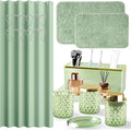 Bathroom Accessories Set - 20PCS Green Glass Bathroom Set with Shower Curtain and Rugs, Soap Dispenser, Soap Dish, Cup, Qtip Jar, Toothbrush Holder, Stylish & Functional Bath Decor for Home, Apartment