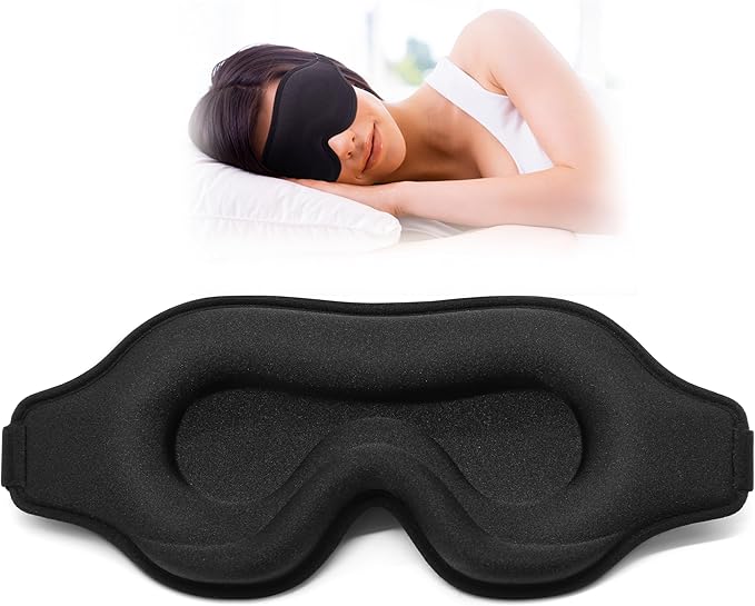 Sleep Eye Mask for Men Women, Lash Extensions 3D Sleeping Mask, Travel Blackout Night Blindfold Eye Shade Cover with Adjustable Strap (Black-3D)