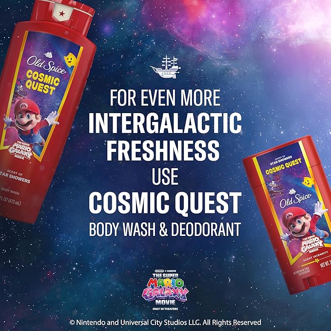 Old Spice Body & Face Wash for Men, x The Super Mario Galaxy Movie, 3X Defense, 24/7 Shower Fresh with Long Lasting Scent, Smell Super with Cosmic Quest, Star Showers Scent, 24 oz