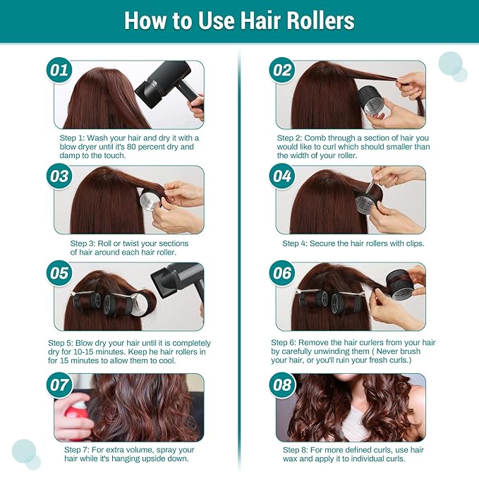 Acejoz Hair Rollers for Blowout Look, 38 Pcs Self Grip Hair Rollers Set with 4 Sizes, 12 Pcs Hair Clips, Comb and Storage Bag for Hair Volume (Black)