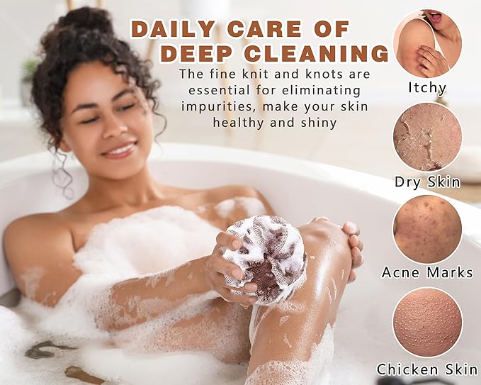 2 Pack African Net Sponge Exfoliating Body Scrubber Bath Sponge for Daily Use (Dark Brown+Light Brown)