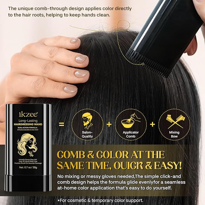 Safe and Convenient Comb Hair Dye,Portable Color Touch-Up Wand Waterproof and Sweat-Proof,Quick Touch-Ups,Instantly Covers Gray Roots Precision Brush-0.7Fl.oz (black)