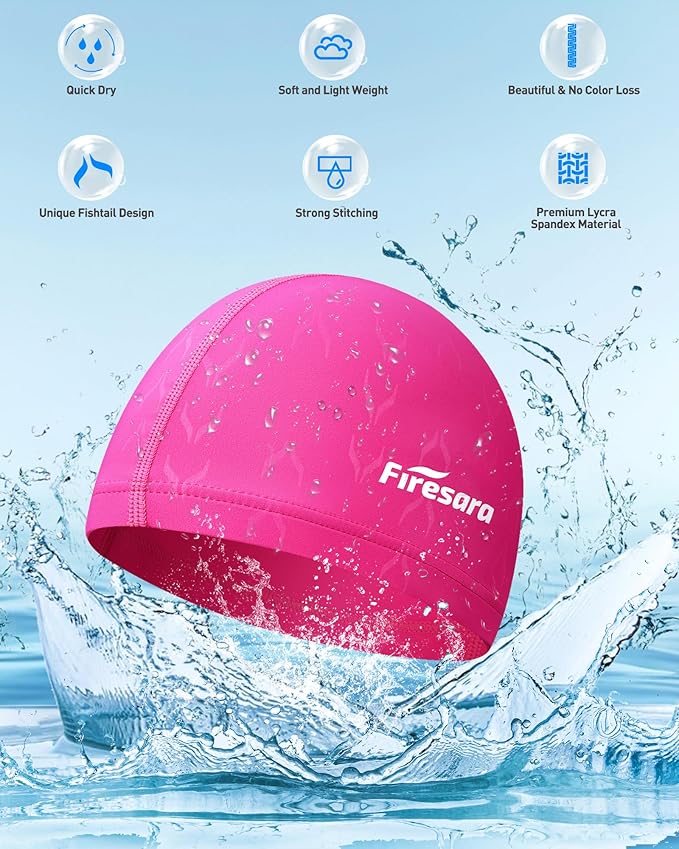 Firesara Fishtail Fabric Swim Cap for Men Women, Breathable High Elasticity Swimming Cap Hair Protection Quick Dry Soft for Long Hair Short Hair, Kids Boys and Girls