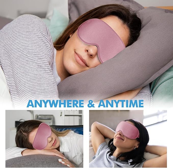 Sleep Eye Mask for Side Sleeper, Lash Extensions 3D Contoured Cup Sleeping Mask for Men Women, Travel Blackout Night Blindfold Eye Shade Cover with Adjustable Strap (Pink-Side Sleeper)