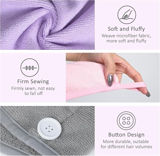 YoulerTex Microfiber Hair Towel Hairs Wrap: 2 Pack 10X26 Hairs Dryer Towels for Women Absorbent Turban Twist Drying Shower Cap Curly Products for Hair Care Accessories (5-Pcs Multicolor)