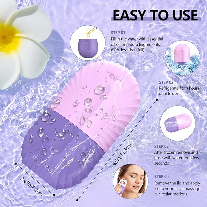 2pcs Ice Roller for Face and Eye, Silicone Ice Facial Roller Ice Holder, Face Ice Mold Skin Care, Face Icers Reusable Ice Cube Roller for Shrink Pores Anti Wrinkle Reduce Puffiness, Purple Brown
