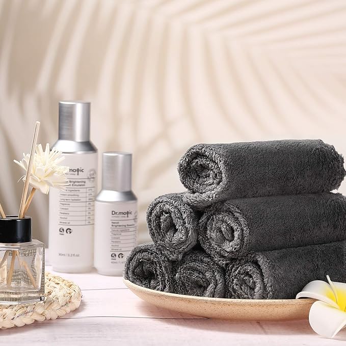 Syhood 12 Pieces Face Wash Cloth 12 x 12 in Makeup Remover Cloths Towel Coral Velvet Facial Microfiber Soft Fast Drying Facial Cleansing Towel for Face(Dark Grey)