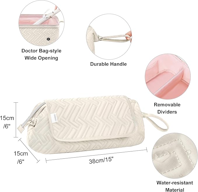 Leudes Hair Tools Travel Bag for Women Heat Resistant Mat for Travel Essentials Hot Tools Straighteners,Flat Irons,Curling Iron,Hot Air Brushes and Hair Dryer Organizer Bags 2 in 1 (Beige)
