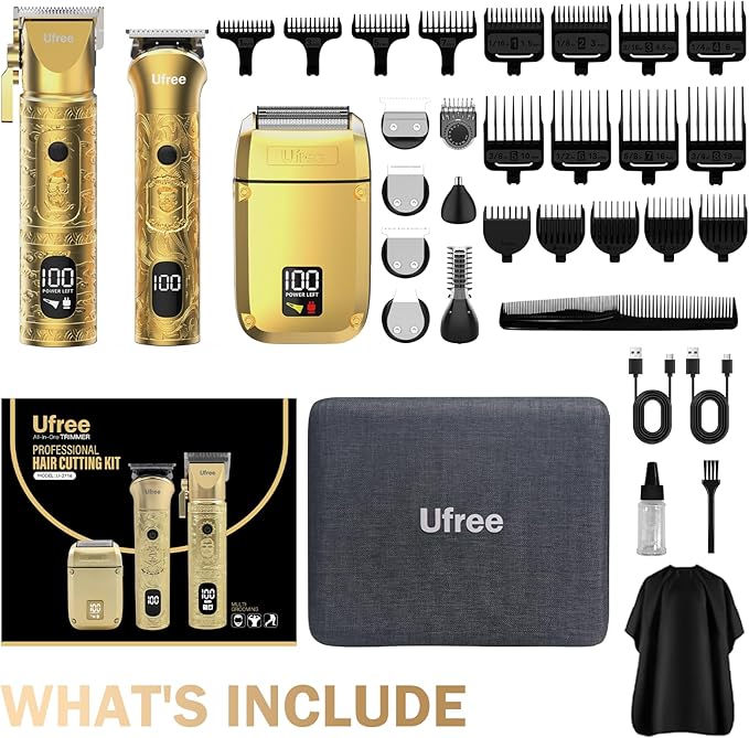 Ufree 8 in 1 Professional Hair Cutting Kit, Hair Clippers for Men, Cordless Clippers and Trimmers Set, Beard Trimmer, Electric Shaver with Rechargeable, Grooming Gifts for Barber & Home Use