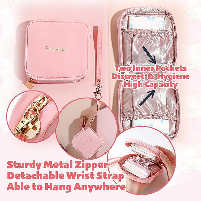 Essential First Period Kit for Girls 10-12 | Period Bags for Teen Girls for School | First Period Gift with Sanitary Pad Storage Bag, Wipes, Period Tracker and More(Pink)