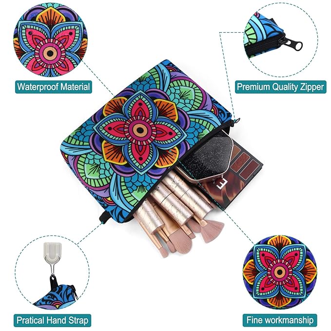 MAGEFY Small Makeup Bag, Portable Travel Cosmetic Bag Zipper Pouch Waterproof Makeup Pouch Multifunctional Small Bag for Women (1 pack, dark blue flower 0179)