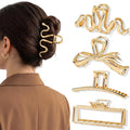Obeoby Large Metal Hair Claw Clips for Women, 4 Pcs 4 Inch Gold Hair Clips for Thick Hair - Strong Hold Cute Fashion Barrettes Hair Accessories Holiday Birthday Gifts