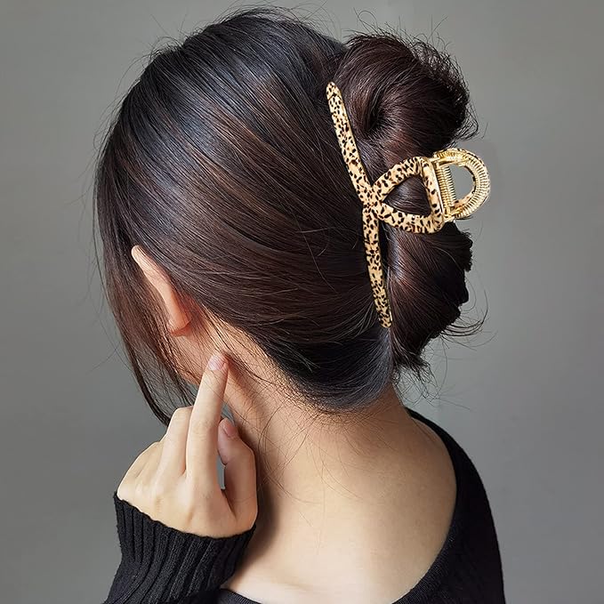 Big Butterfly Hair Claw Clips for Women - 4.7" Acetate Metal Hair Clips, Large Size Hair Accessories for Long, Thick Hair (Brown Leopard)