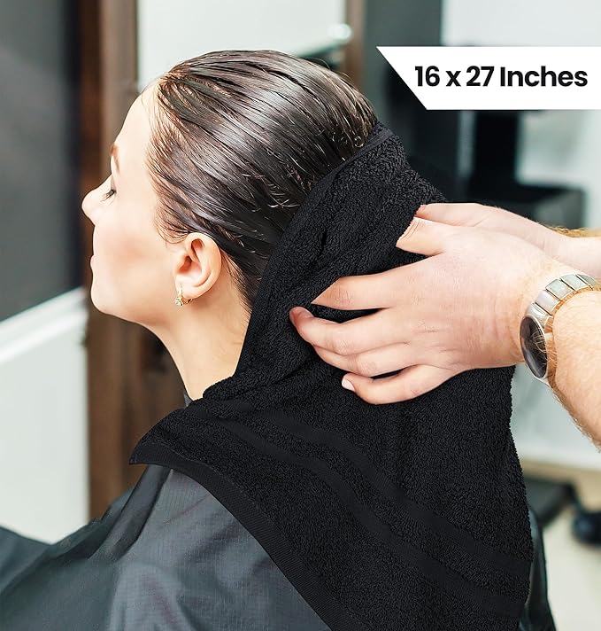 Utopia Towels Cotton Bleach Proof Salon Towel 16 by 27 inches, Bleach Safe Gym 100% Cotton Hand Towel, 48 Pack, Black