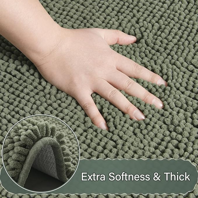 AROGAN Bathroom Rug Sets 2 Piece, 20"x20" U-Shaped Toilet Mat and 21"×34" Bath Mats Floor Set, Washable Bath Rug Set, Absorbent Soft Non Slip Bathroom Rug, Sage Green