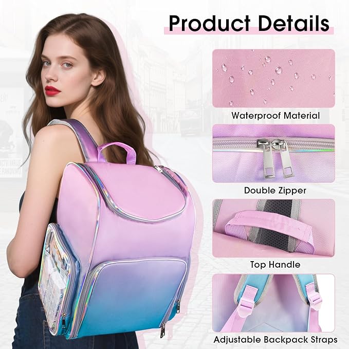 Nail Polish Organizer Bag Large Nail Polish Storage Organizer Case Backpack Holds 60 Bottles and Nail Lamp with 2 Removable Case Professional Nail Supplies Organizer for Manicurist