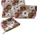 HAPPYHEIDI Makeup Bag Set 3 Cosmetic Toiletry Organizer Zipper Pouch for Purse Tote, Women Girls Gift, Large Medium Small, Red Floral Jacquard Polyester