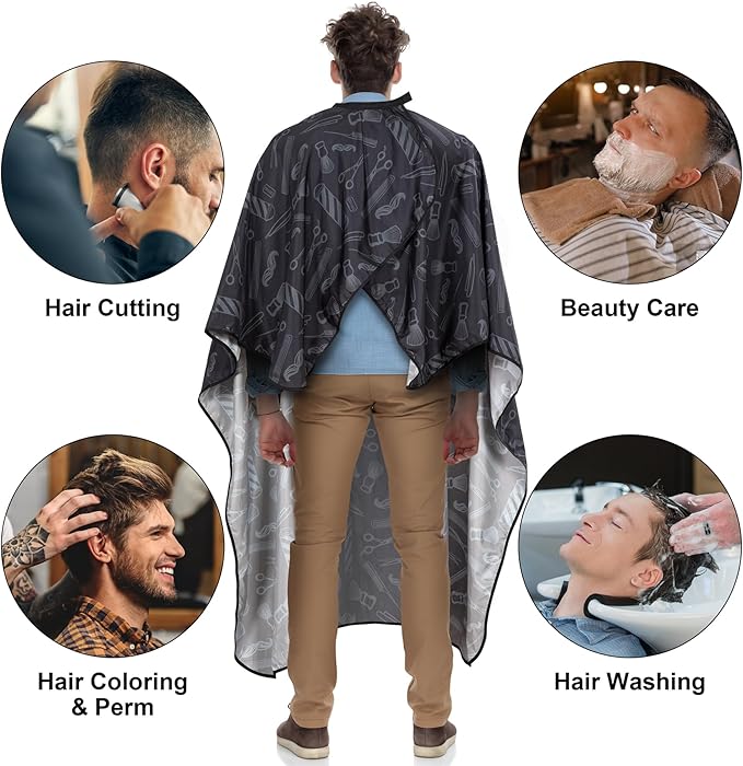 Black Hair Cutting Barber Cape Professional Nylon Waterproof Chemical Salon Color Cape for hair stylist, 62" x 54"