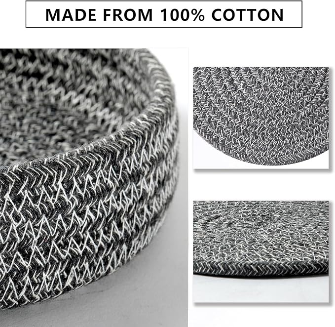 Trivets for Hot Dishes, Trivets for Hot Pots and Pans, Hot Pads for Countertops, Coasters 4 Pcs and Storage Basket 1 Pack, Pot Holders for Kitchen, Cotton Hot Mats Cooking Pad Protect Table (D Grey)