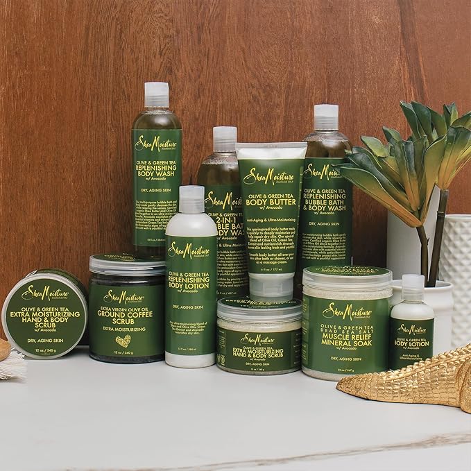 SheaMoisture Olive & Green Tea Bath, Body & Massage Oil 2-Pack – Avocado Oil, Anti-Aging & Ultra-Moisturizing for Dry Skin, 8 Oz Ea