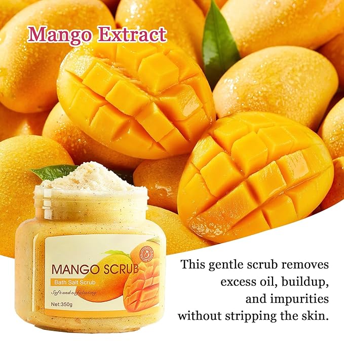 Mango Body Exfoliator, Deep Cleaning Exfoliating Body Scrub, Moisturizing Nourishing Salt Rose Body Scrub, 350 g